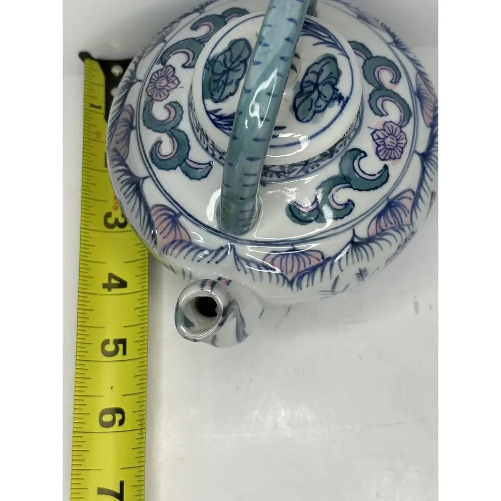 Vintage Chinese Multi Color Floral Lotus Porcelain Teapot Mini Decorative 5